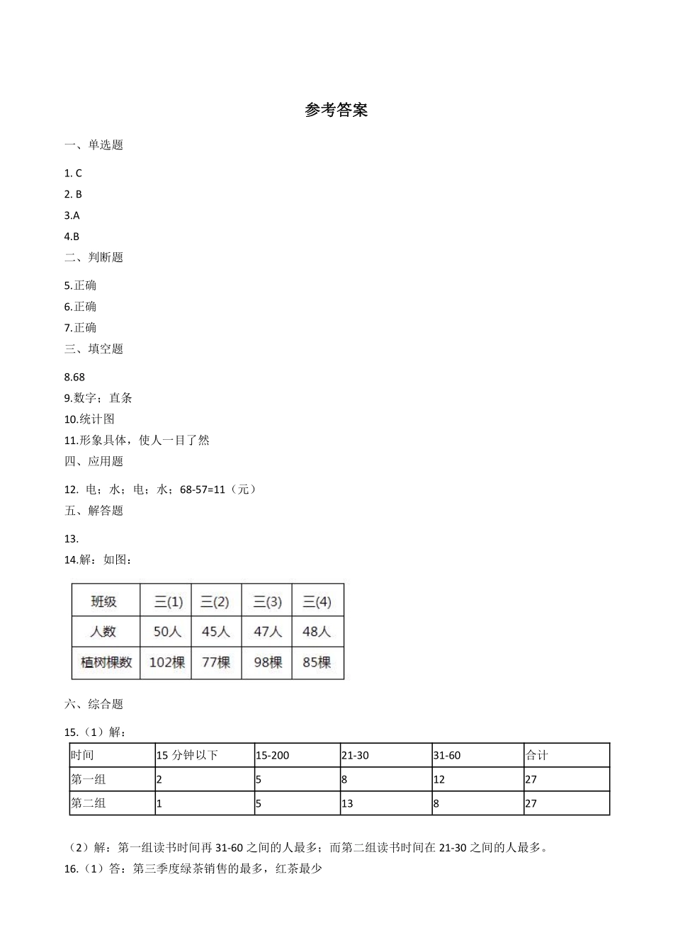 三年级下册数学人教版-复式统计表课时练7-（含答案.pdf_第3页