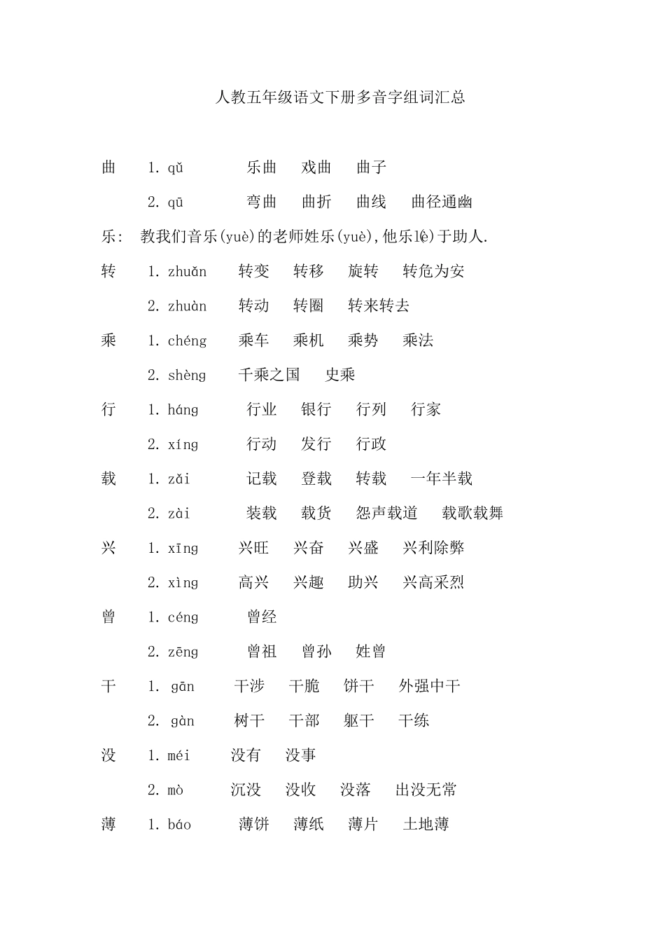 人教五年级下册多音字汇总.pdf_第1页