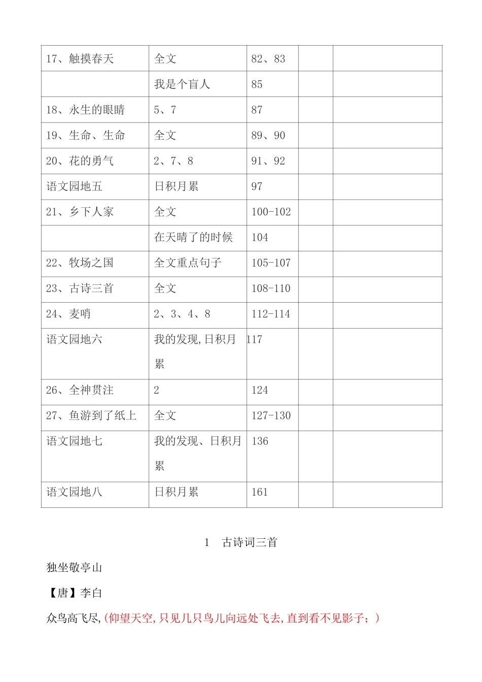 人教四年级语文下册古诗词及重点课文背诵默写清单.pdf_第2页