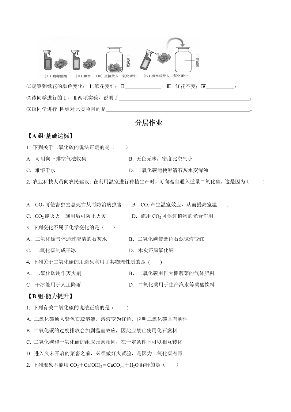 课题6.3.1二氧化碳九年级化学上册同步分层作业（人教版含答案.pdf_第2页