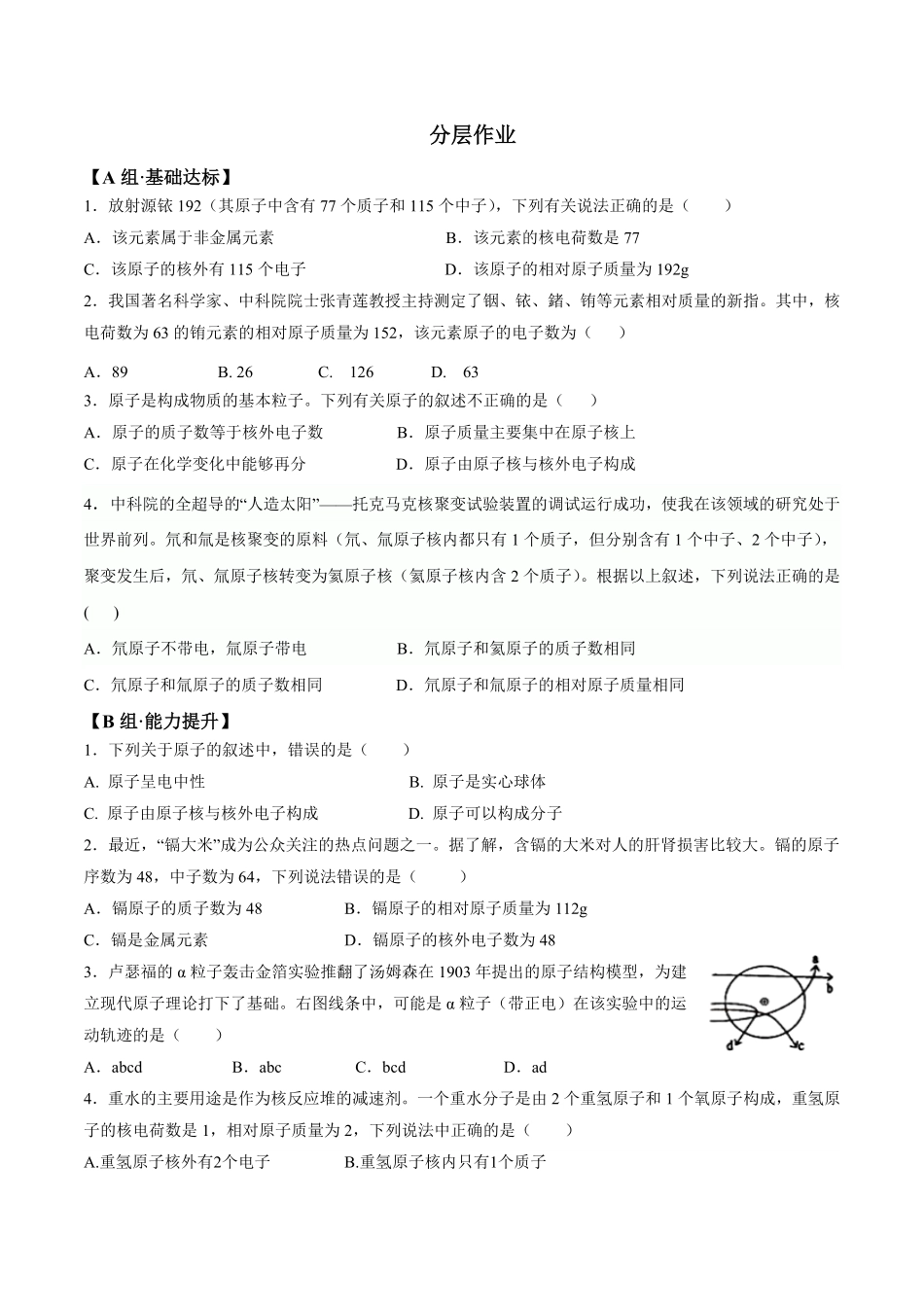课题3.2.1原子的结构与相对原子质量九年级化学上册同步分层作业（人教版含答案.pdf_第2页