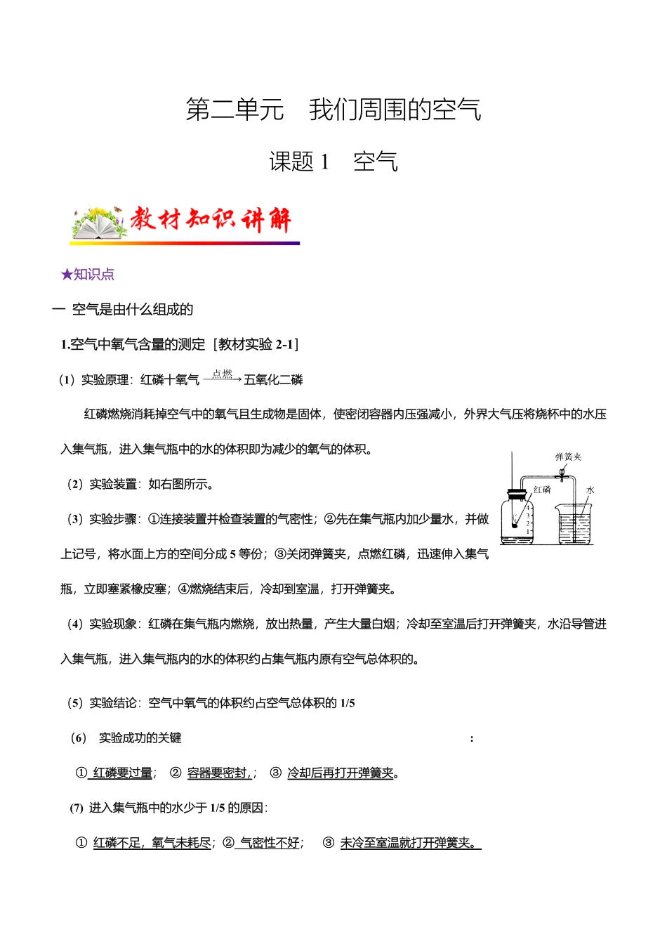 课题1空气九年级化学上册教材知识点梳理讲练测（人教版.pdf_第1页