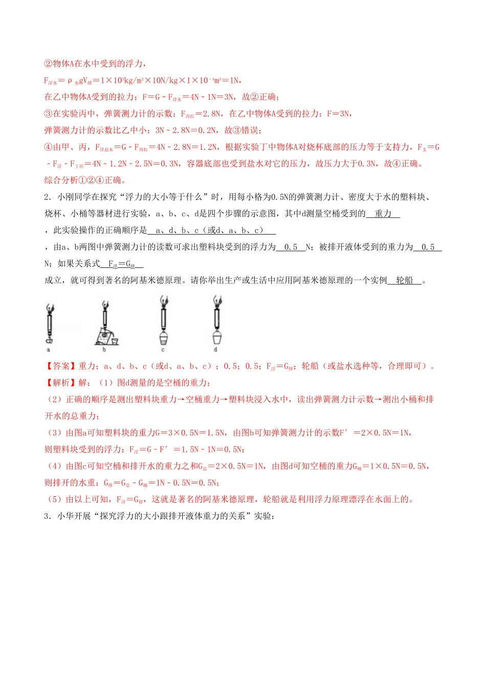 课时01浮力（重点练八年级物理下册十分钟同步课堂专练（人教版解析版.pdf_第2页
