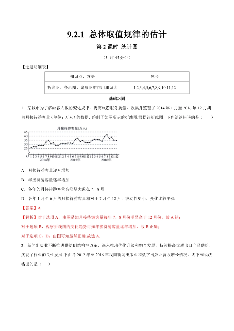 高中试卷-【新教材精创】9.2.1总体取值规律的估计（第2课时统计图同步练习（2含答案.pdf_第1页