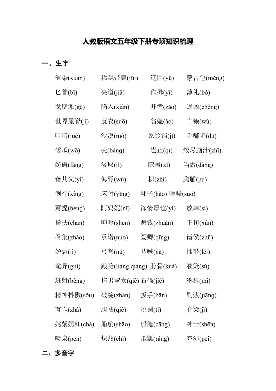 人教版五年级语文下册专项知识梳理.pdf_第1页