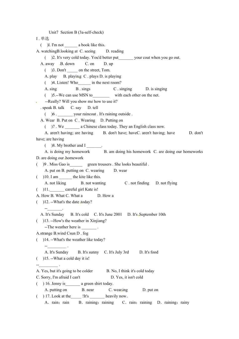 人教版英语七年级下册Unit7SectionB3aselfcheck含答案.pdf_第1页