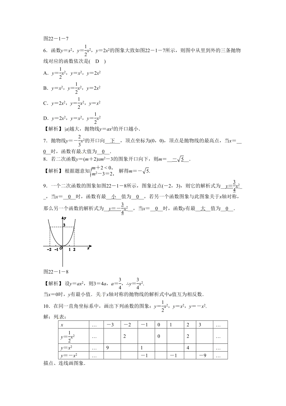 九年级数学上册22.1.2+二次函数y＝ax2的图象和性质同步测试+新人教版含答案.pdf_第2页
