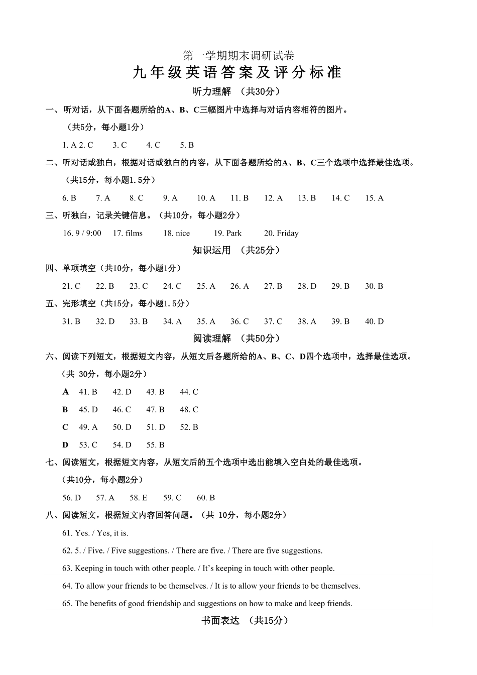九年级上册期末考试英语试卷答案.pdf_第1页