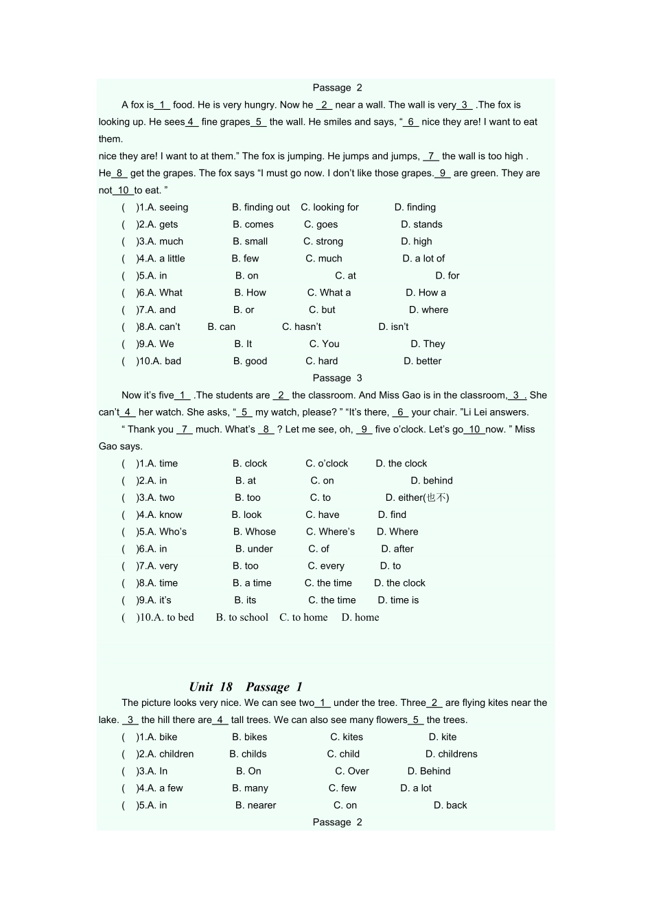 人教版英语七年级上册完型填空专项练课时练试卷6含答案.pdf_第3页