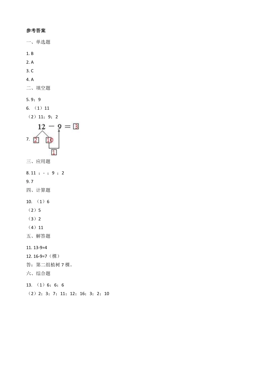 一年级下册数学人教版-《十几减9》课时练习04-（含答案.pdf_第3页