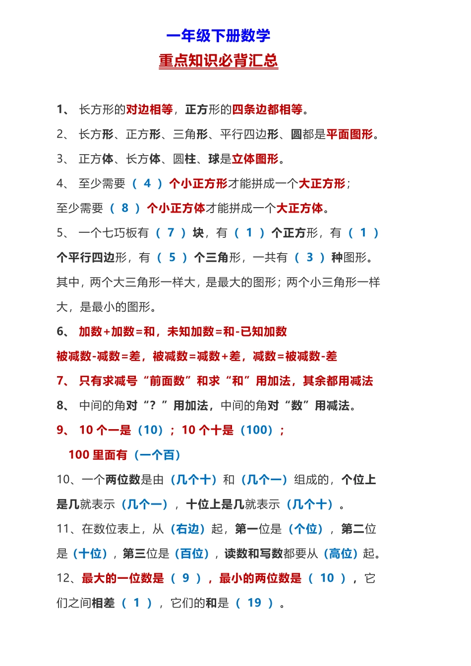 一年级下册数学背诵重点.pdf_第1页