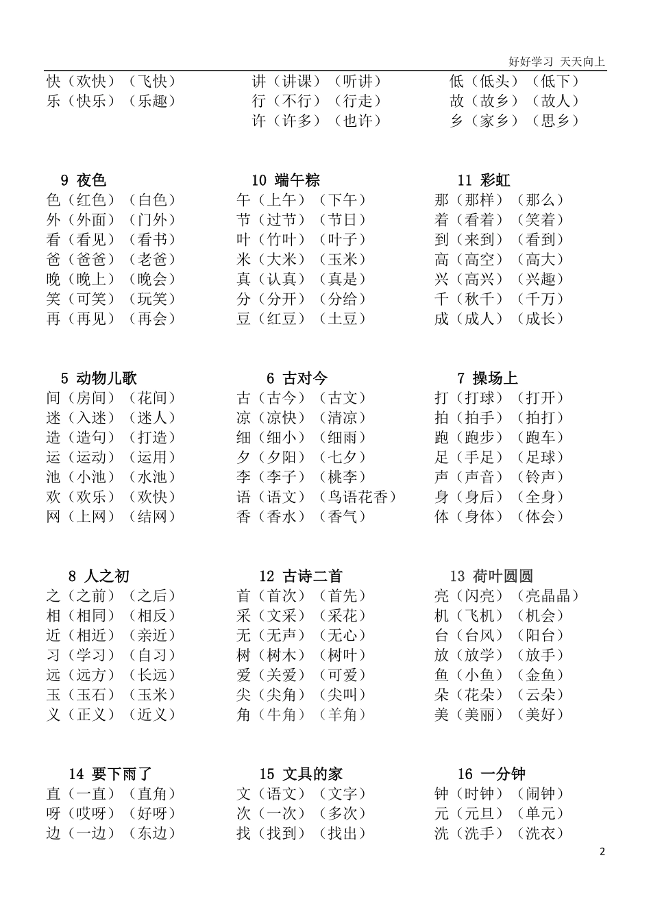 一年级部编版语文下册总复习知识点.pdf_第2页