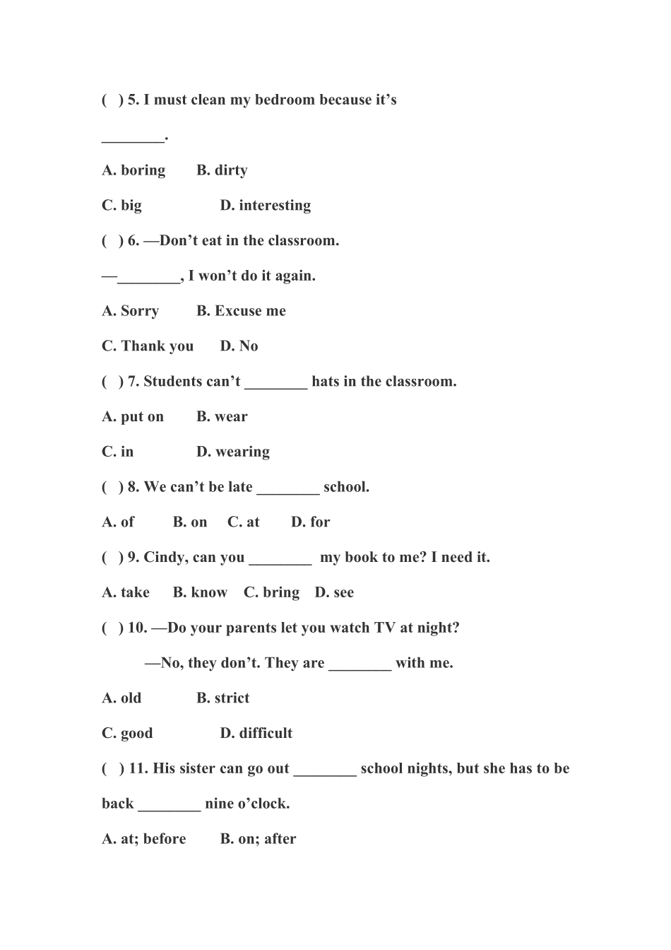 新人教版七年级英语下册Unit4Don’teatinclass.同步测试卷含答案.pdf_第3页