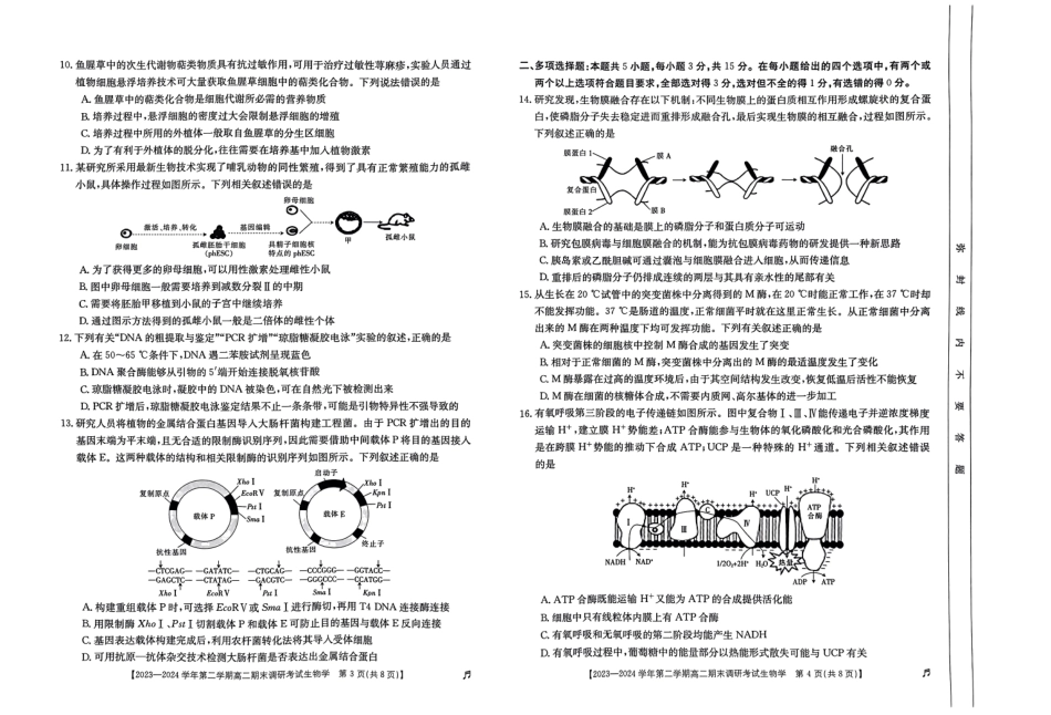 【河北卷】【高二】河北省保定市2023-2024学年高二下学期7月期末调研考试（金太阳下标）(7.5-7.7)生物试题卷.pdf_第2页