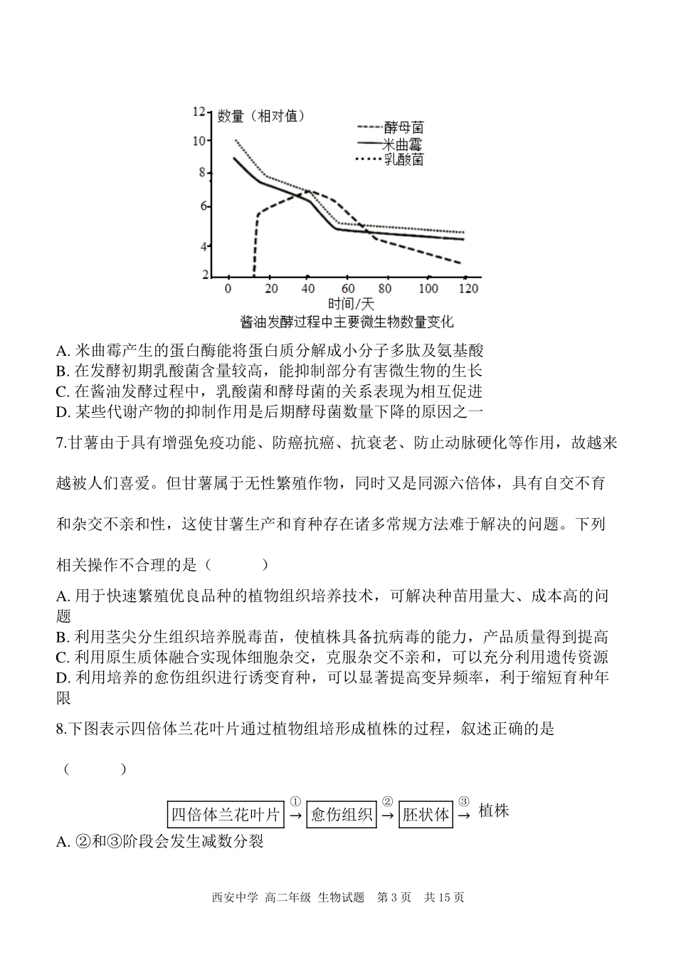 【陕西卷】【高二】陕西省西安中学2023-2024学年高二下学期6月期末考试生物试卷.pdf_第3页