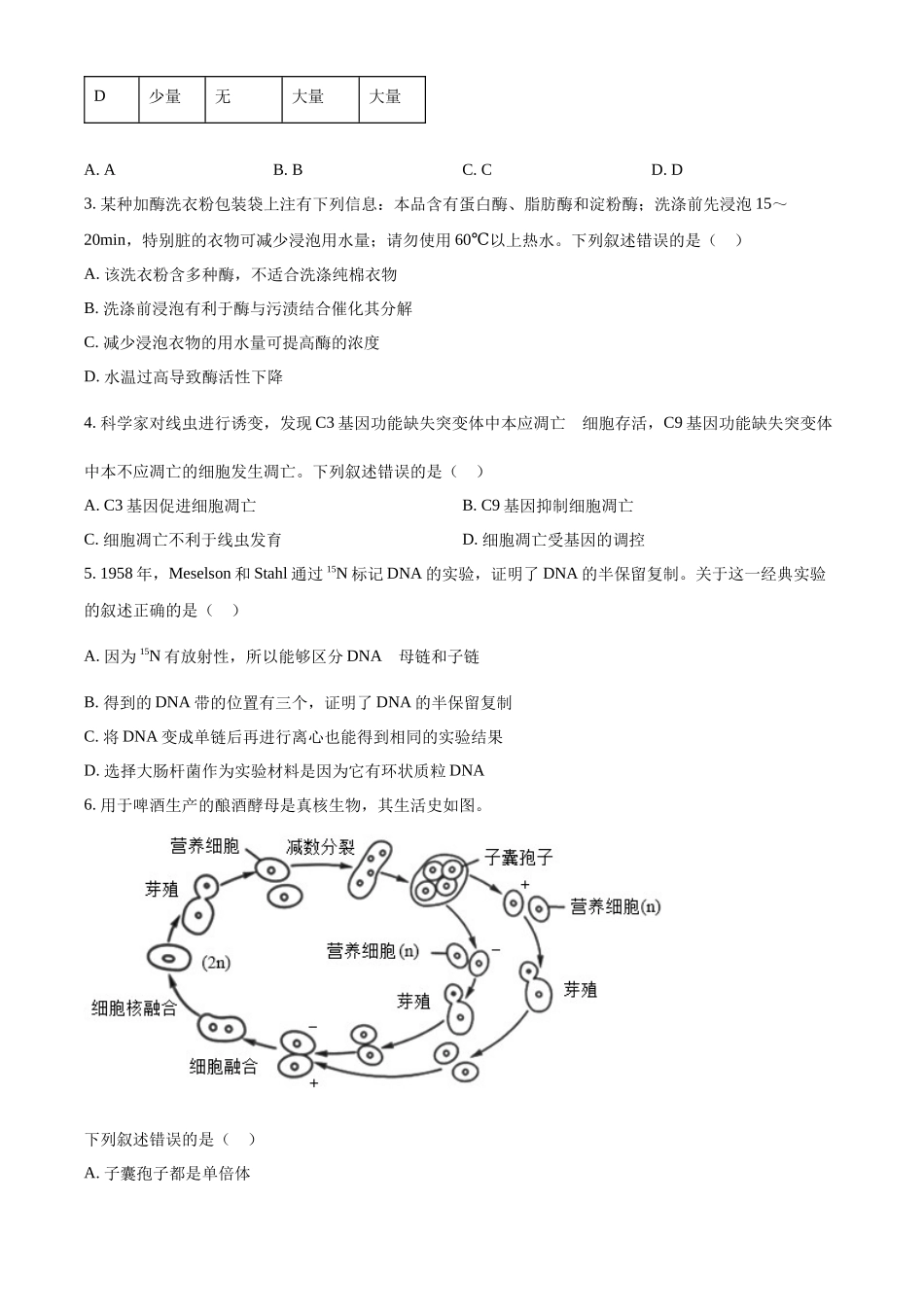 【生物北京版】2025年普通高等学校招生选择性考试（原卷版）.docx_第2页