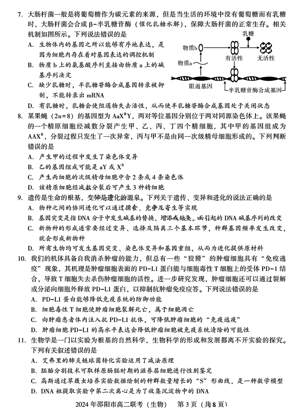 2023-2024学年高二下学期7月期末联考(湖南省邵阳市)生物试卷+答案.pdf_第3页