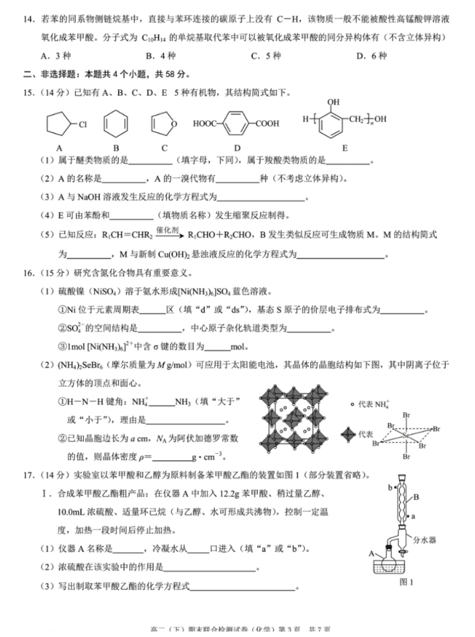 2024年春高二年级(下)学期期末联合检测考试试卷(7.3-7.4)(康德卷)化学试卷+答案.pdf_第3页