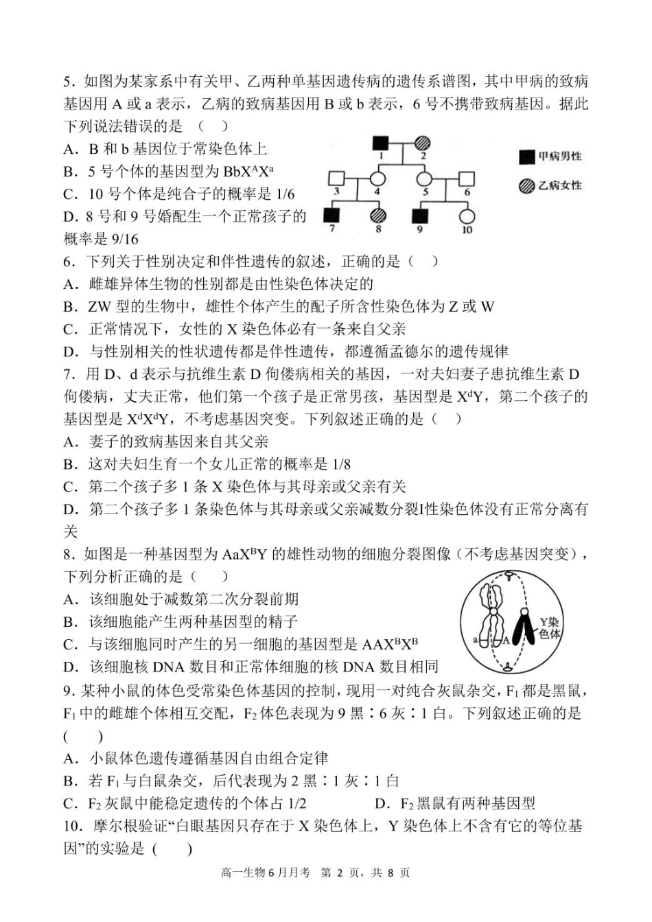 甘肃省张掖市某校2024-2025学年高一下学期6月月考生物试卷.pdf_第2页
