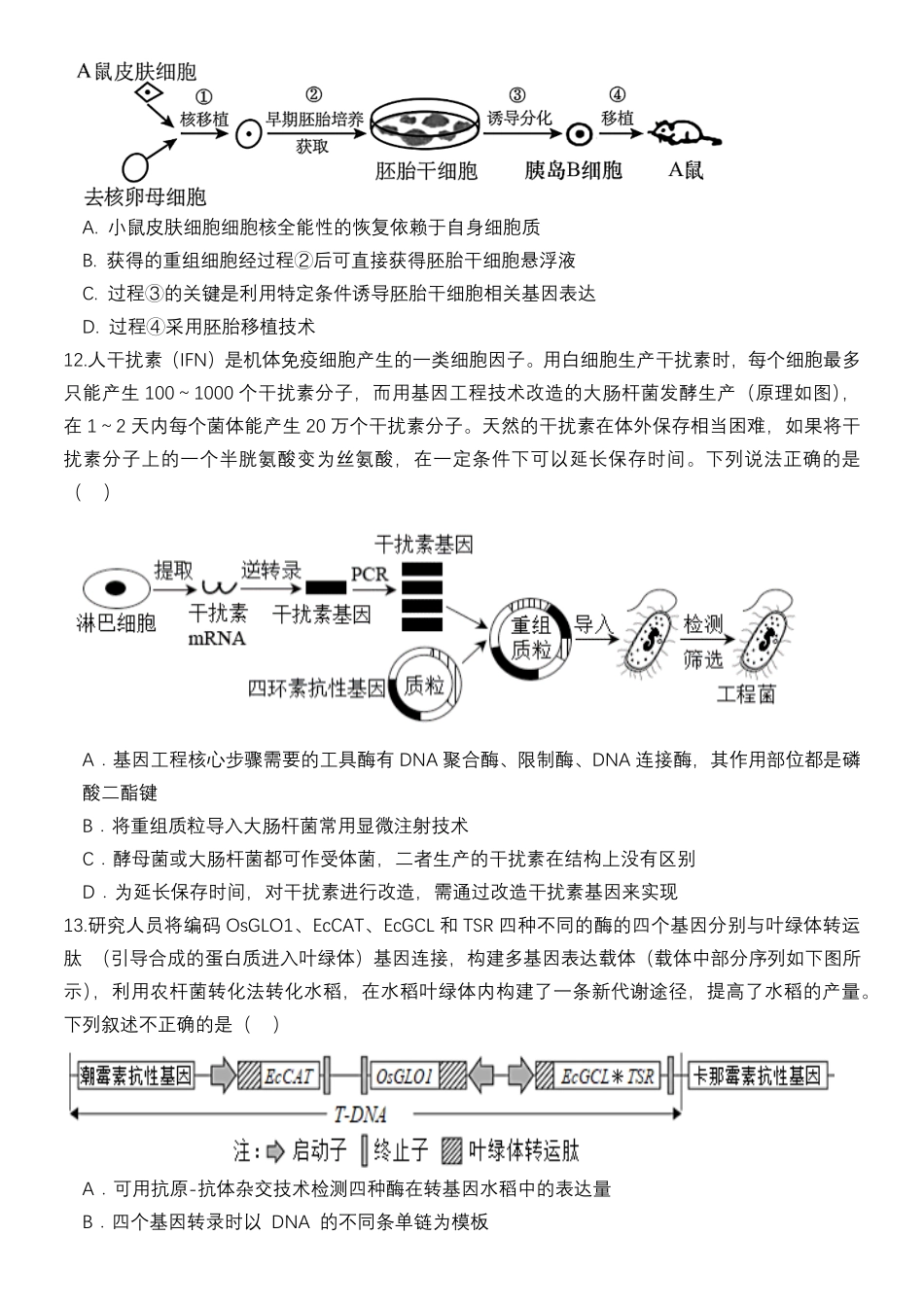 河北省保定市部分重点高中2024-2025学年高二下学期6月期中考试生物含答案.pdf_第3页