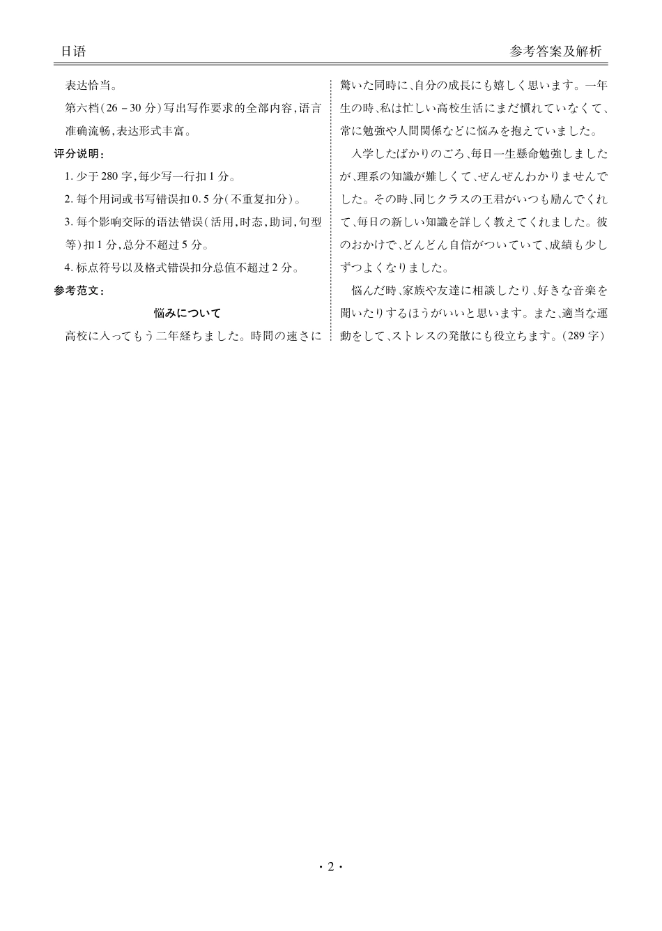 衡水金卷-湖南部分学校2023-2024学年高二下学期期末日语联考试卷日语【参考答案】.pdf_第2页