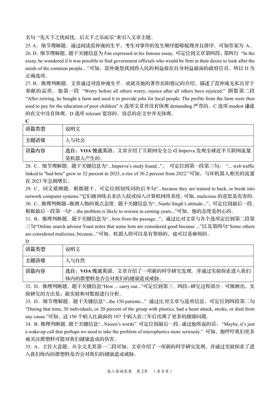 湖南省岳阳市2023-2024学年高二下学期教学质量监测暨6月期末考试英语试题卷答案.pdf_第2页