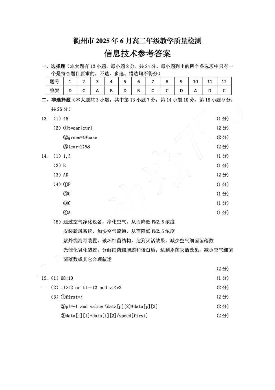 技术试卷（衢州高二下期末考）答案【浙江卷】【高二下期末考】浙江省衢州市2025年6月高二年级下学期6月教学质量检测试卷（6.19-6.20）.pdf_第1页