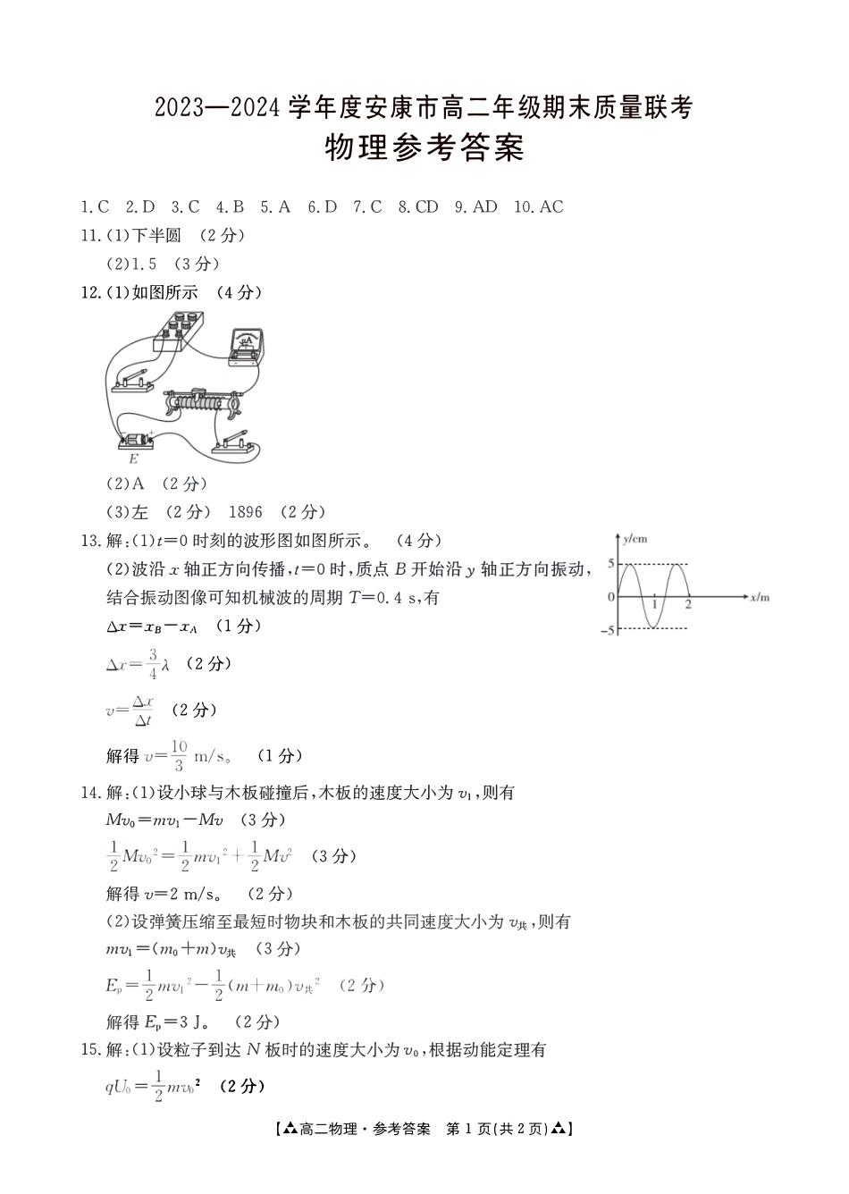 金太阳24-522B2023-2024学年高二年级下学期6月期末质量联考考试物理答案.pdf_第1页