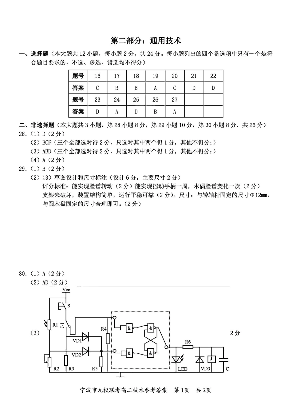 九校联考2023-2024学年高二下学期6月期末联考考试(浙江省宁波市)技术试卷答案.pdf_第2页