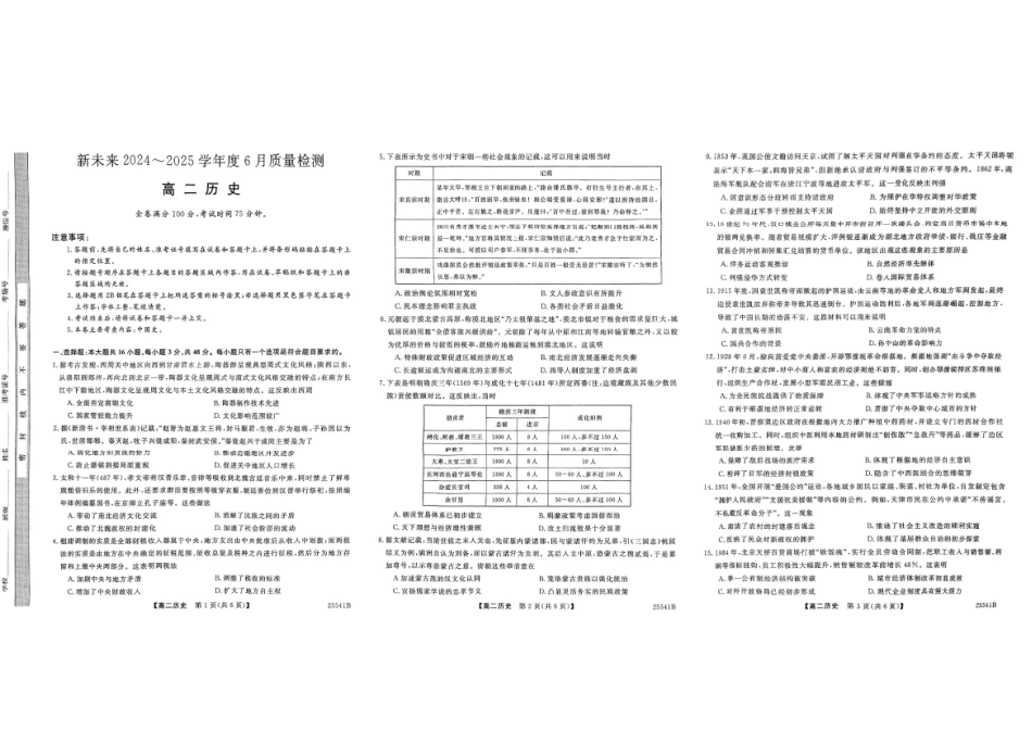 历史试卷+答案【Top50强校】【湖南卷】【高二下期末考】湖南省长沙市一中2024-2025学年度高二第二学期期末考试（6.22-6.23）.pdf_第1页