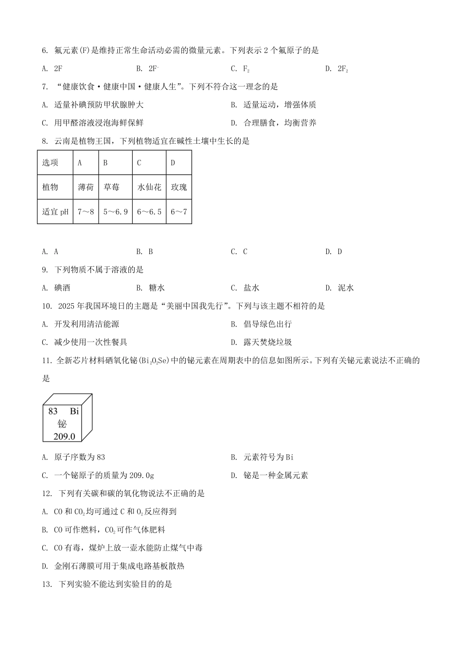 2025年云南中考化学试题及答案.pdf_第2页