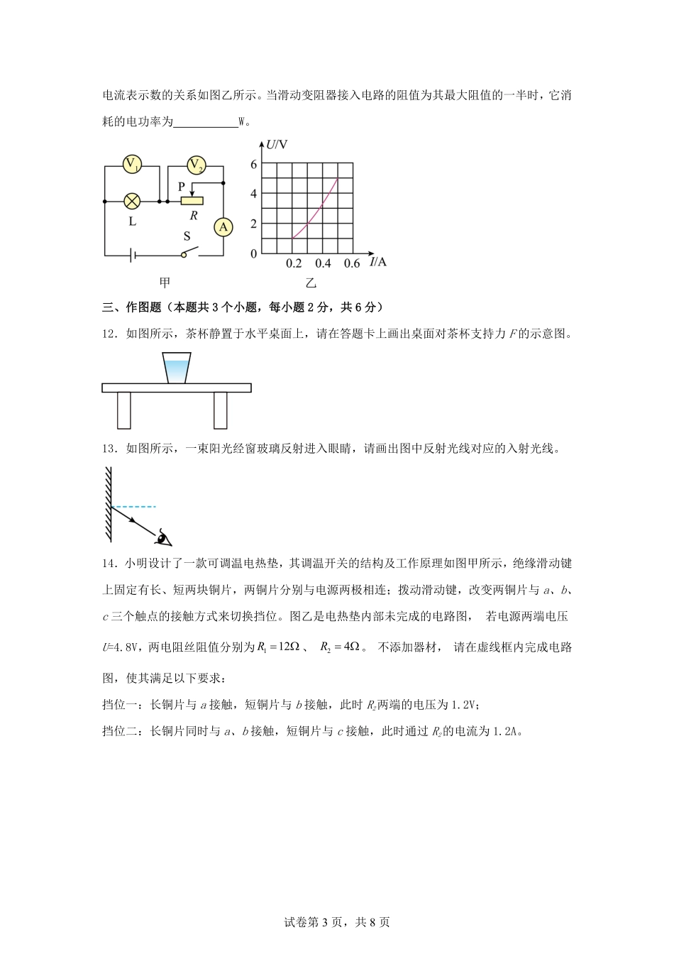 2025年贵州安顺中考物理试题及答案.pdf_第3页