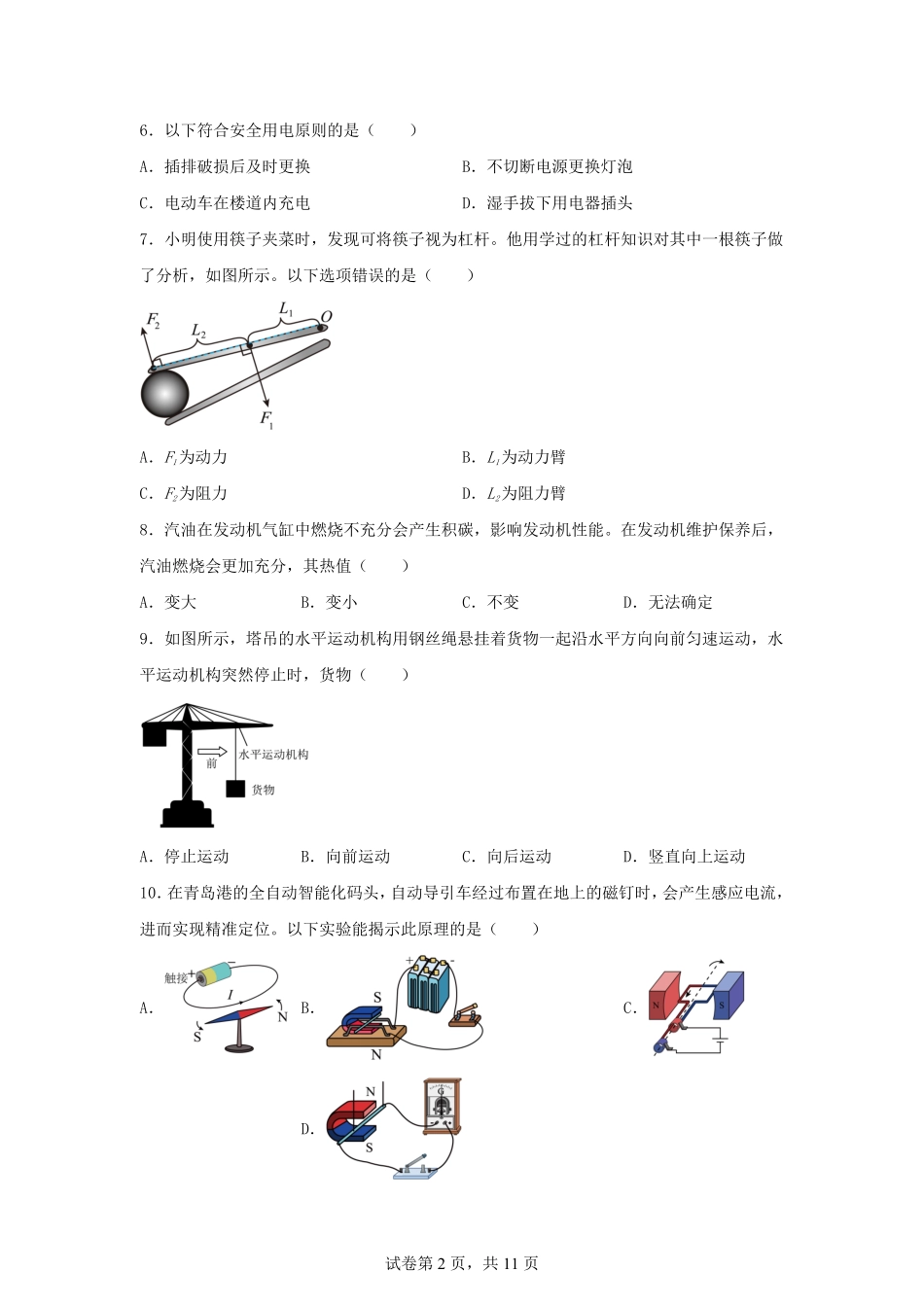 2025年山东青岛中考物理试题及答案.pdf_第2页