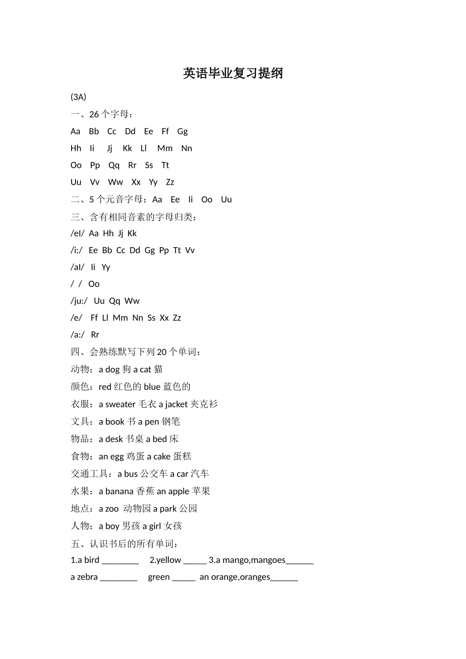 小学英语毕业提纲36页.doc_第1页