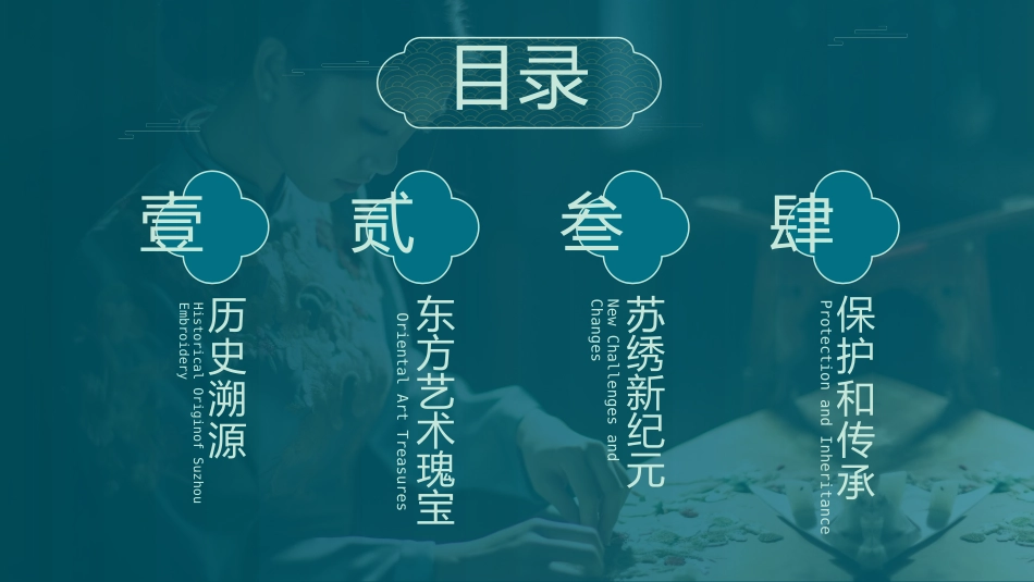 青色中国风“江南苏绣”国家级非物质文化遗产介绍模板.pptx_第2页