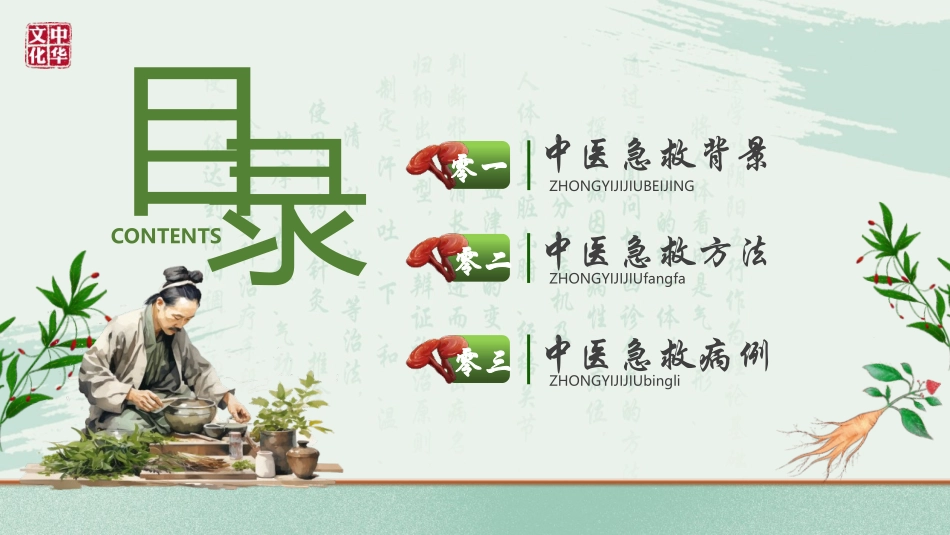 绿色中医中药背景的“医者仁心”中医急救知识科普模板.pptx_第2页