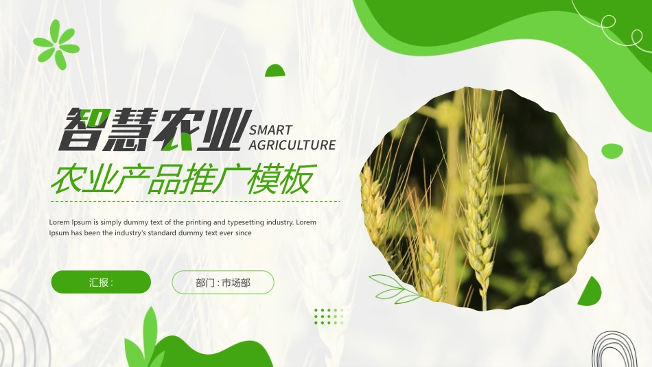 绿色麦穗背景的“智慧农业”农业产品推广模板.pptx_第1页