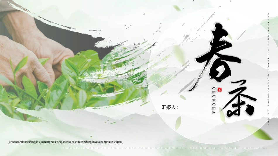 绿色采茶的人背景“春茶”茶文化主题通用模板.pptx_第1页