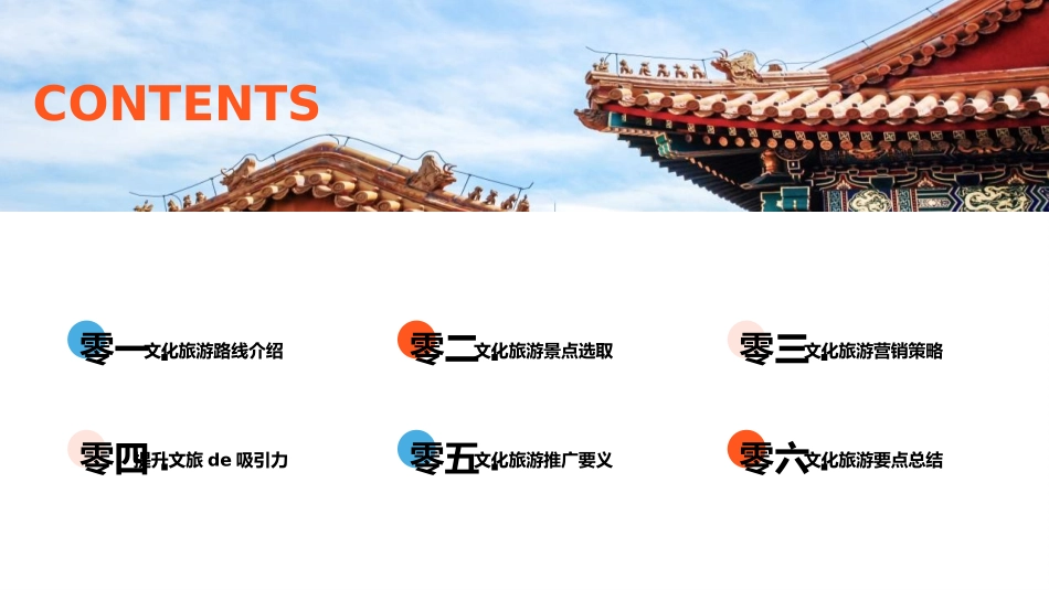 蓝橙配色古建筑背景的探索文旅之路宣传推广模板.pptx_第2页