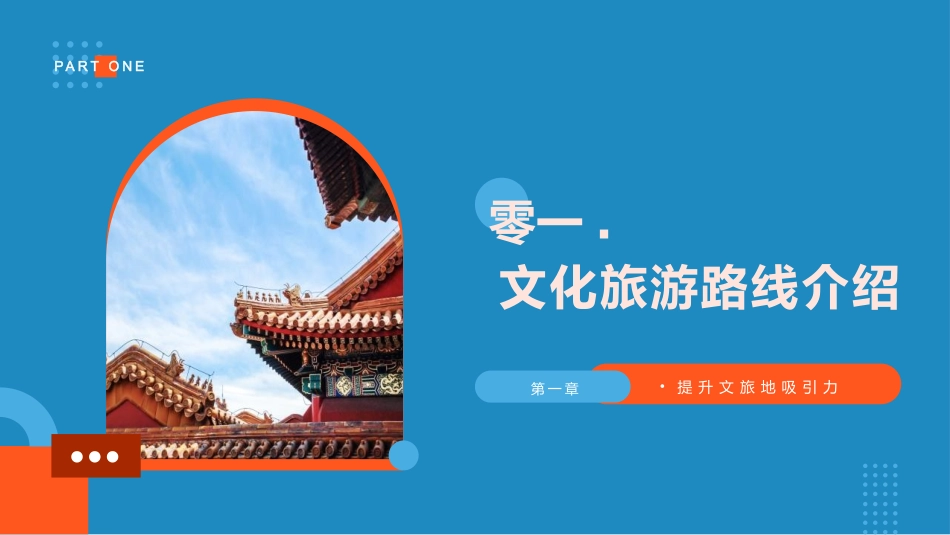蓝橙配色古建筑背景的探索文旅之路宣传推广模板.pptx_第3页