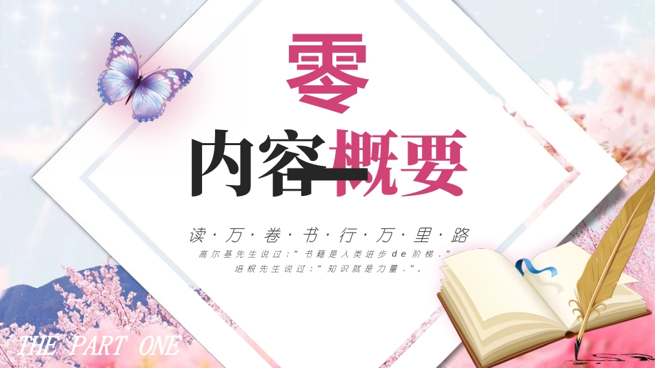 蓝粉配色书本花卉背景的读书分享模板.pptx_第3页