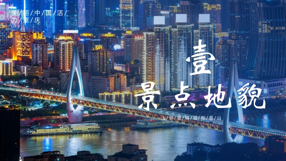蓝色都市夜景背景的“嘞是重庆”旅游宣传城市介绍模板.pptx_第3页