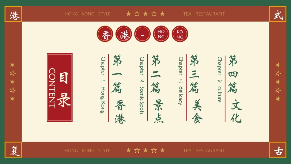 红绿配色复古风“专属你的港式记忆”香港城市介绍模板.pptx_第2页