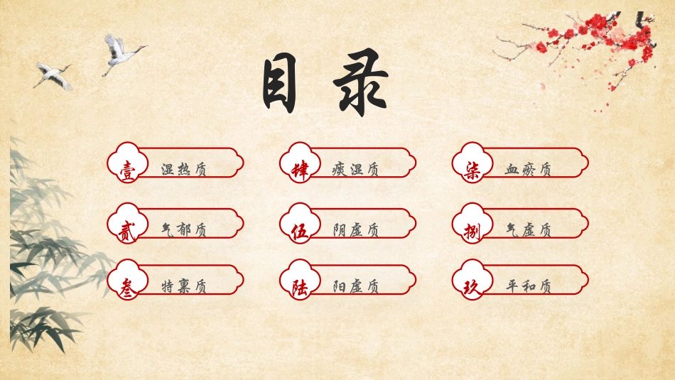 古典中国风背景的“中医九种体质”中医文化宣传模板.pptx_第2页