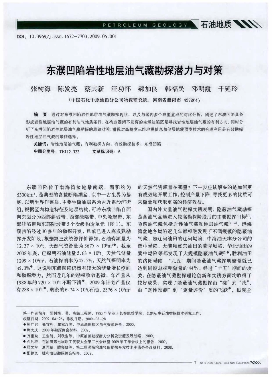 东濮凹陷岩性地层油气藏勘探潜力与对策.pdf_第1页