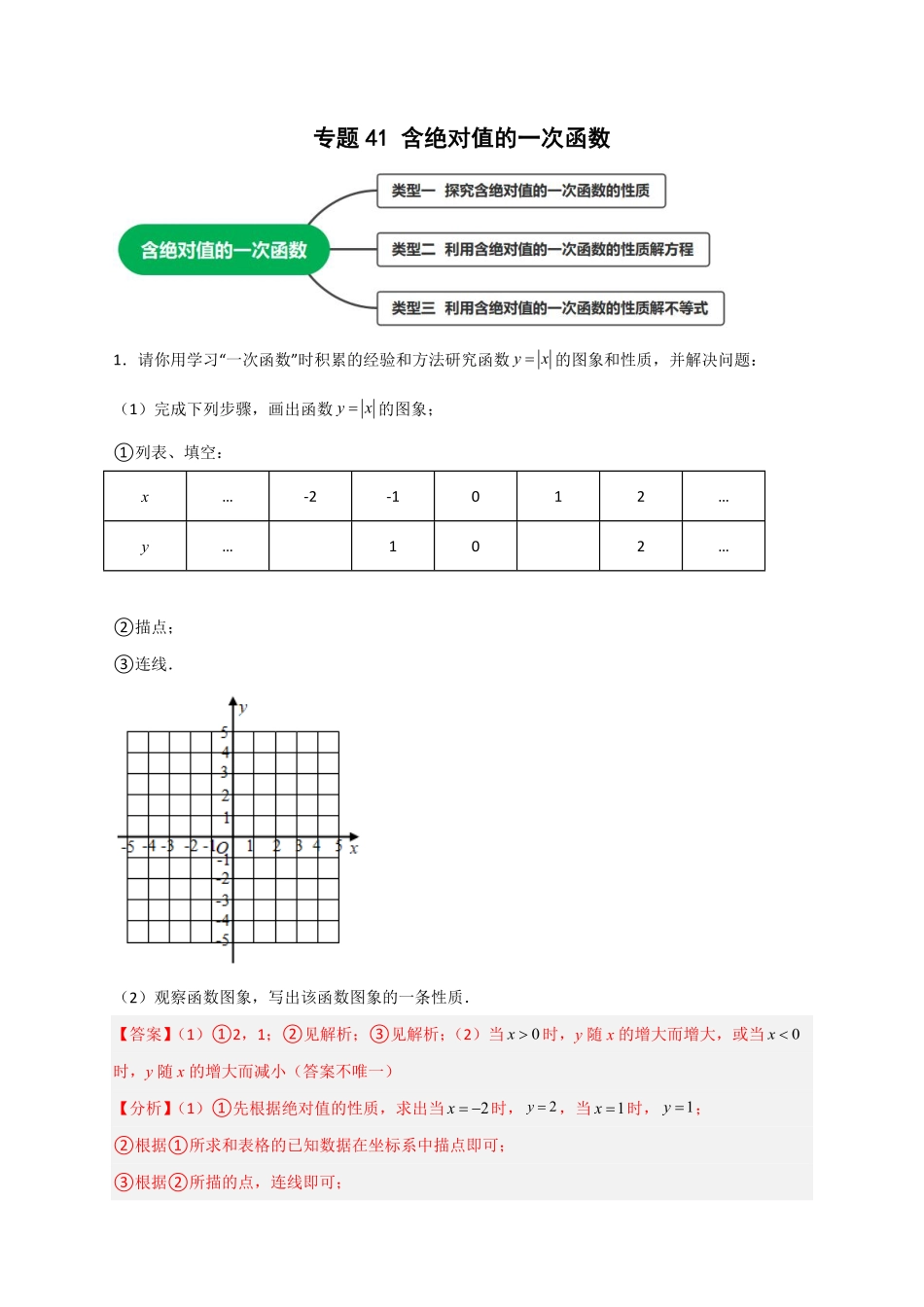 部编数学八年级下册专题41含绝对值的一次函数解析版含答案.pdf_第1页