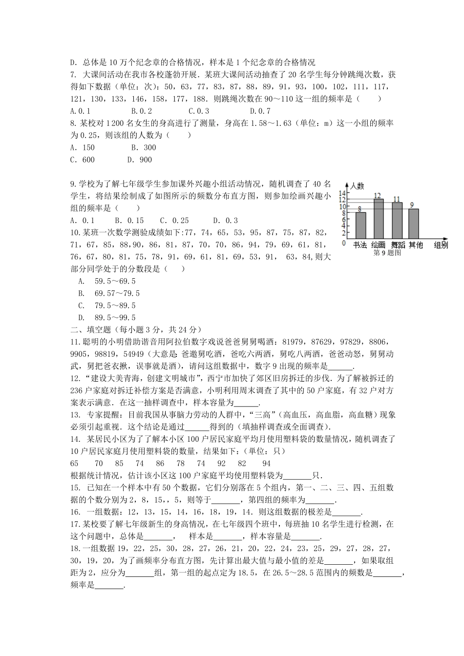 七年级下册数学第十章试卷及答案人教版.pdf_第1页