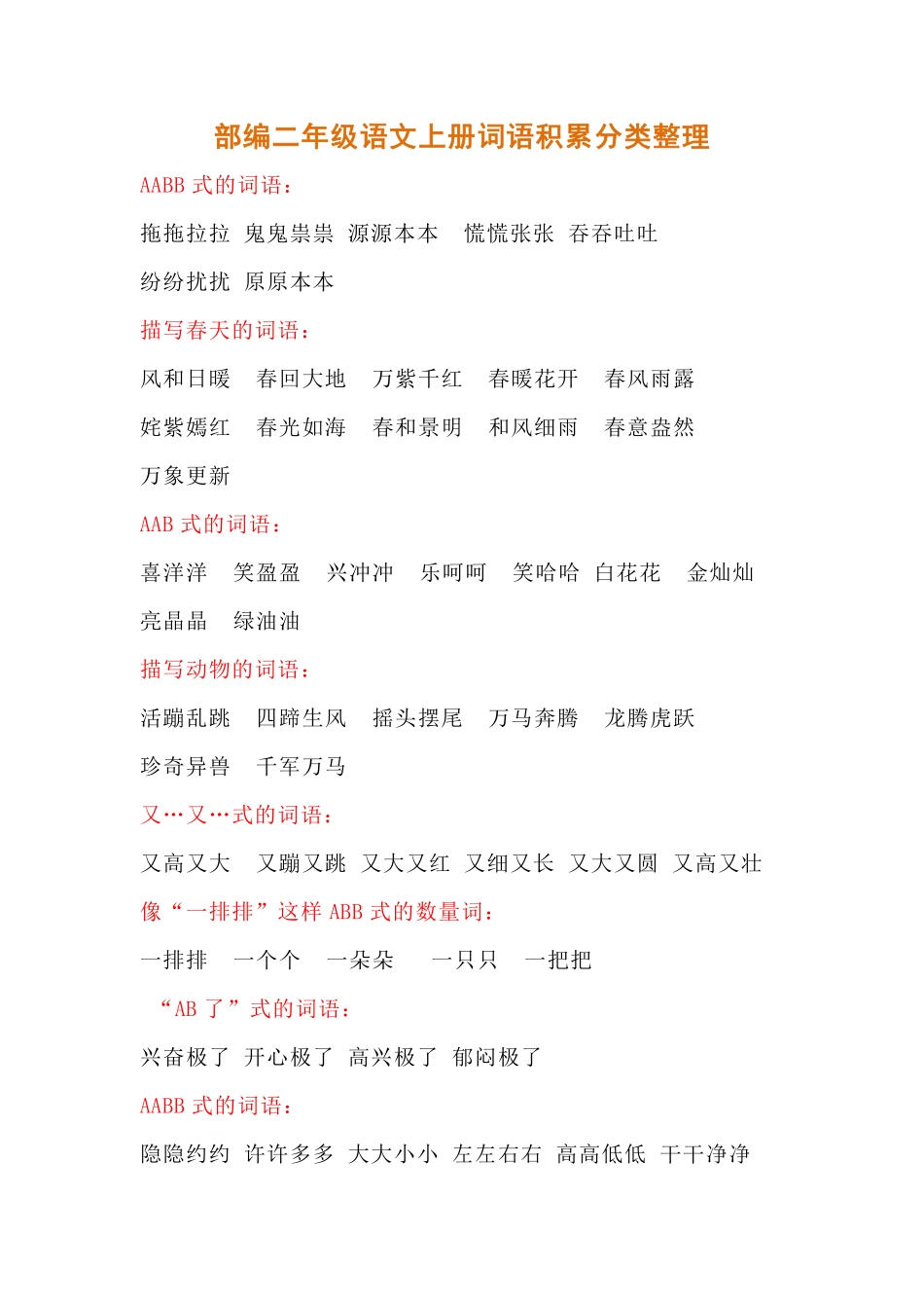部编二年级语文上册词语积累分类整理.pdf_第1页