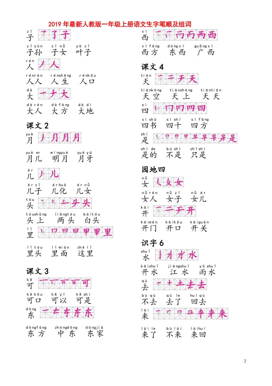 部编人教版一年级上册生字笔画组词.pdf_第2页