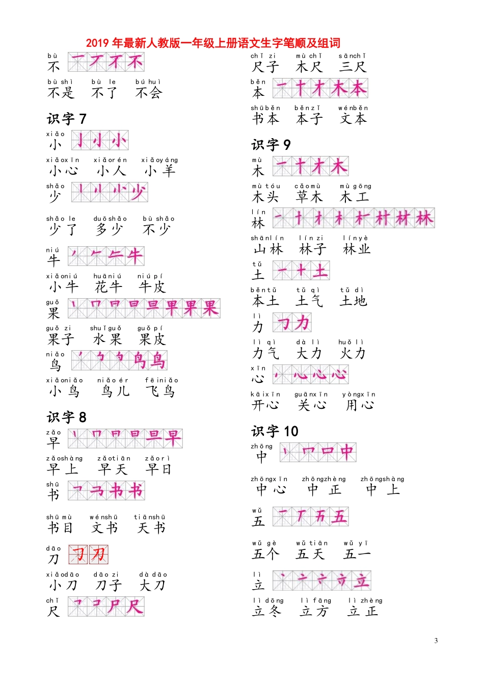 部编人教版一年级上册生字笔画组词.pdf_第3页